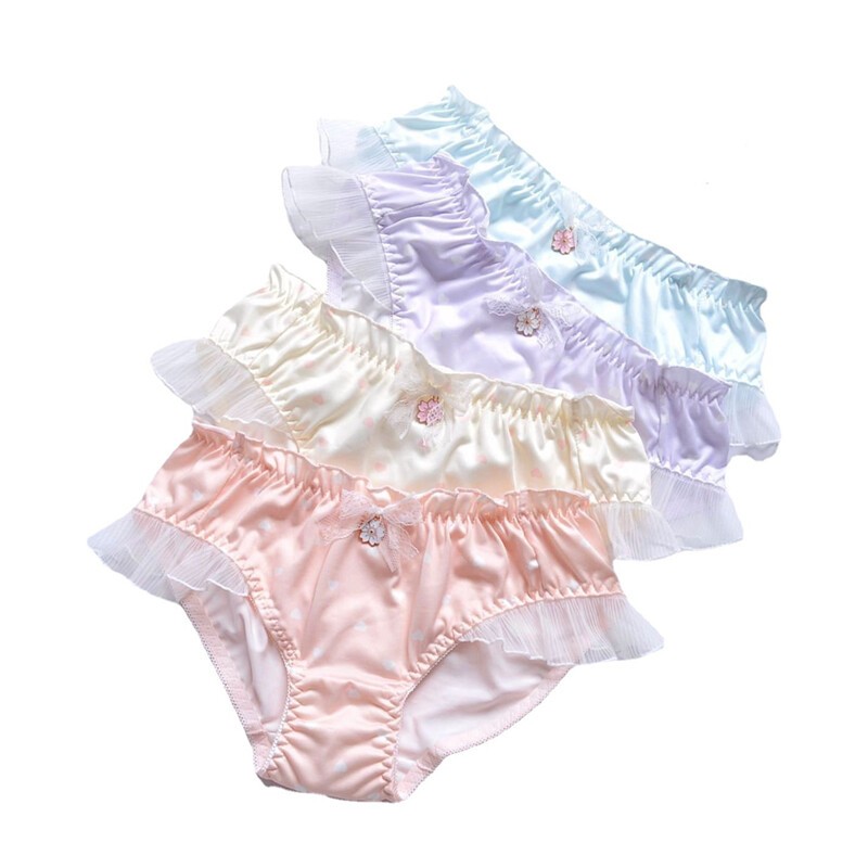 1/4x Womens Lace Ruffle Knicker Milk Silk Lolita Bikini Frilly Panties Underwear
