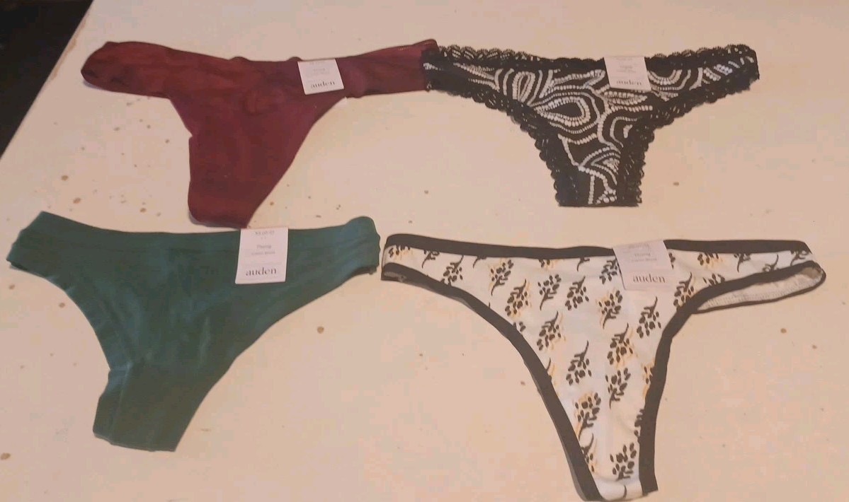 NEW Auden XS Cotton Blend Thongs Panties LOT OF 4 UNDERWEAR (0527-N)