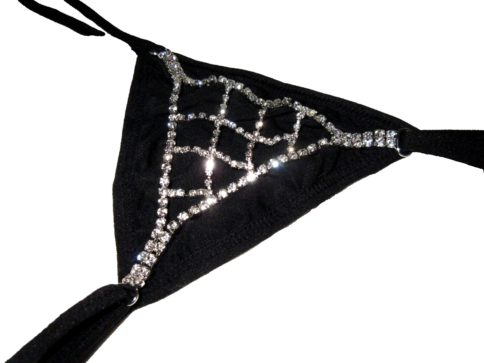 Rhinestone Crystal Thong Panty Body Jewelry Black Adjustable Stretch Bikini SEXY