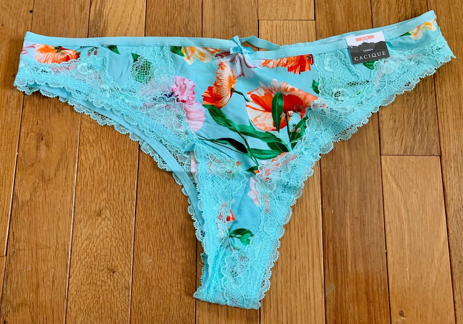 Size 14/16 Lane Bryant Cacique Strappy Cage Back Tanga Lace Spring Blue Panty