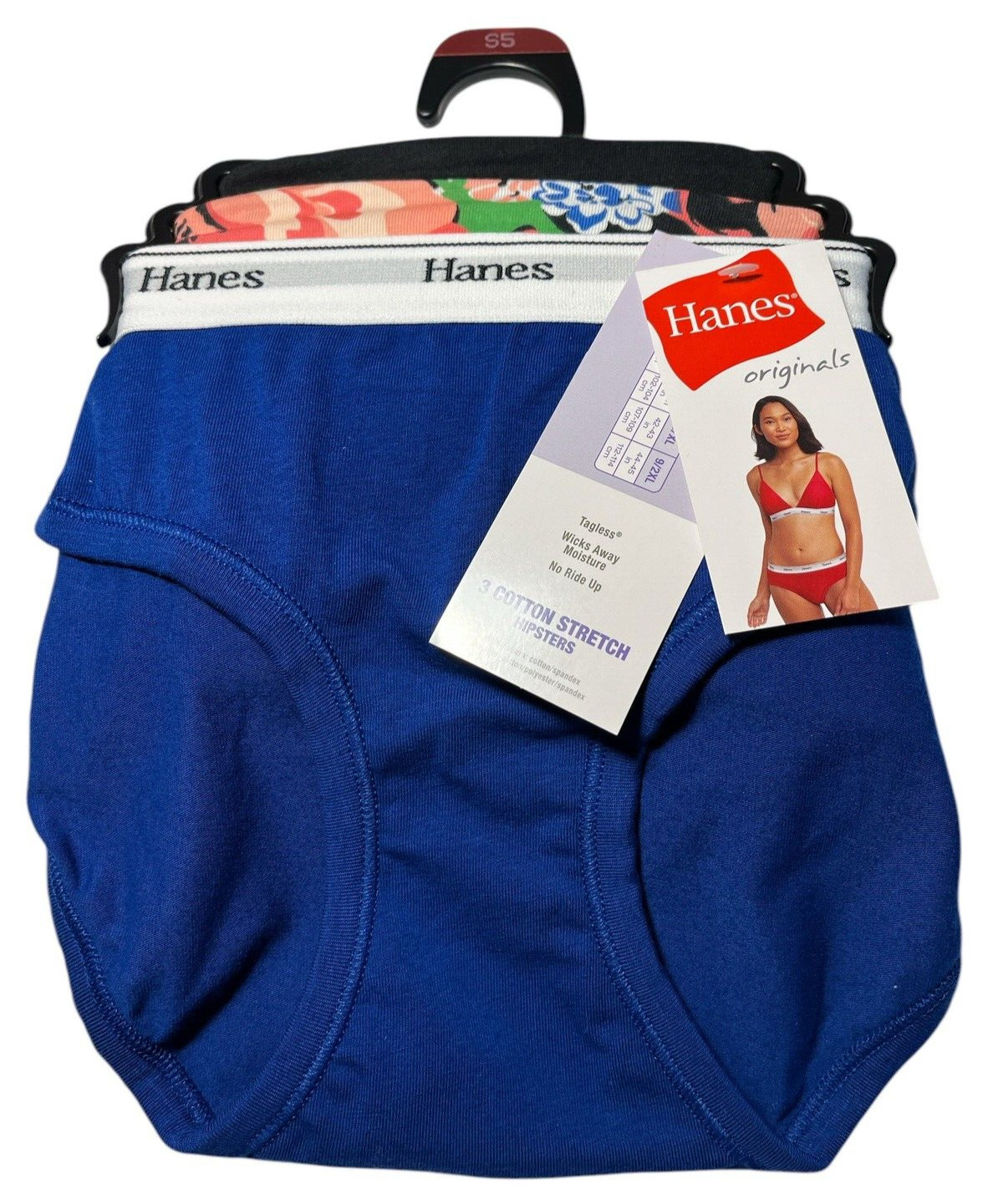 Hanes Originals Hipsters Womens S5 Cotton Stretch 3 Tagless Wicking No Ride Up