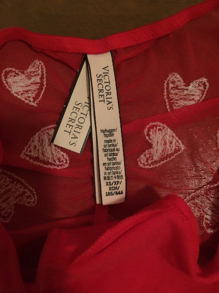 Victorias Secret Red Hearts Hip Hugger Hipster Panties Size XS Ruched Sheer Back