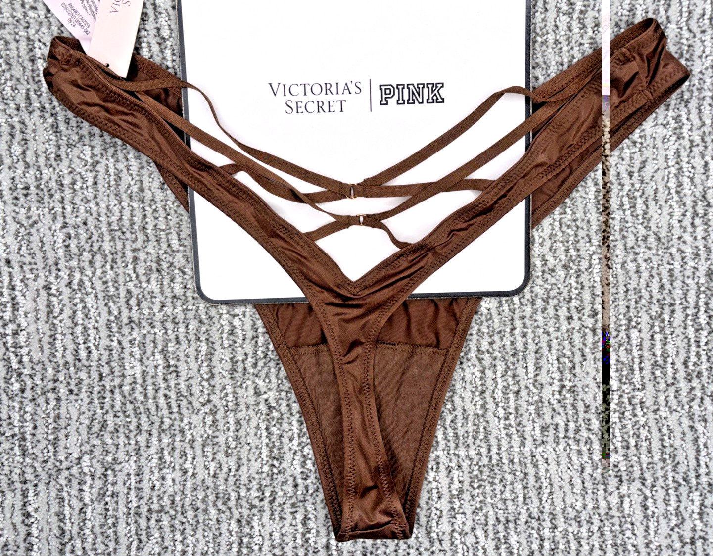 Victorias Secret Very Sexy NWT Large Brown Strappy High Leg Thong Panty Hardware