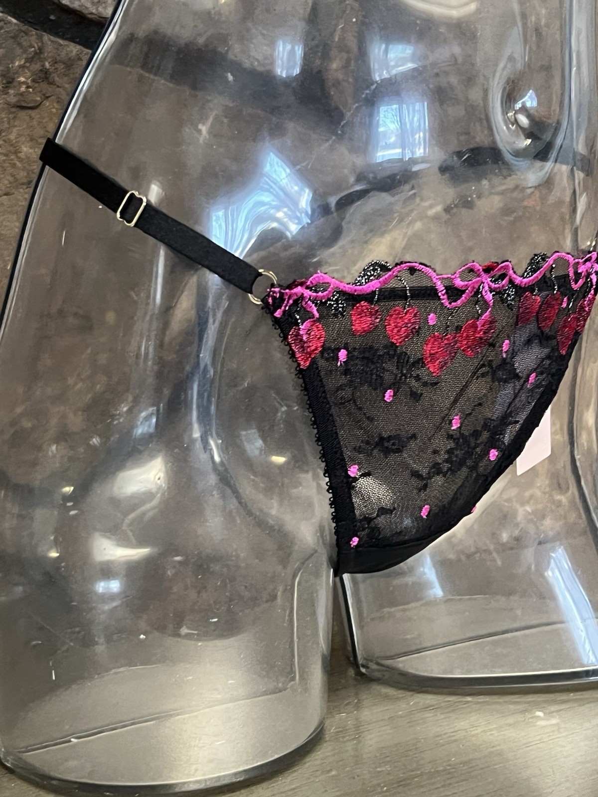 Victorias Secret Cherry Pop Embroidery Adjustable V-STRING THONG Panty M NWT$29