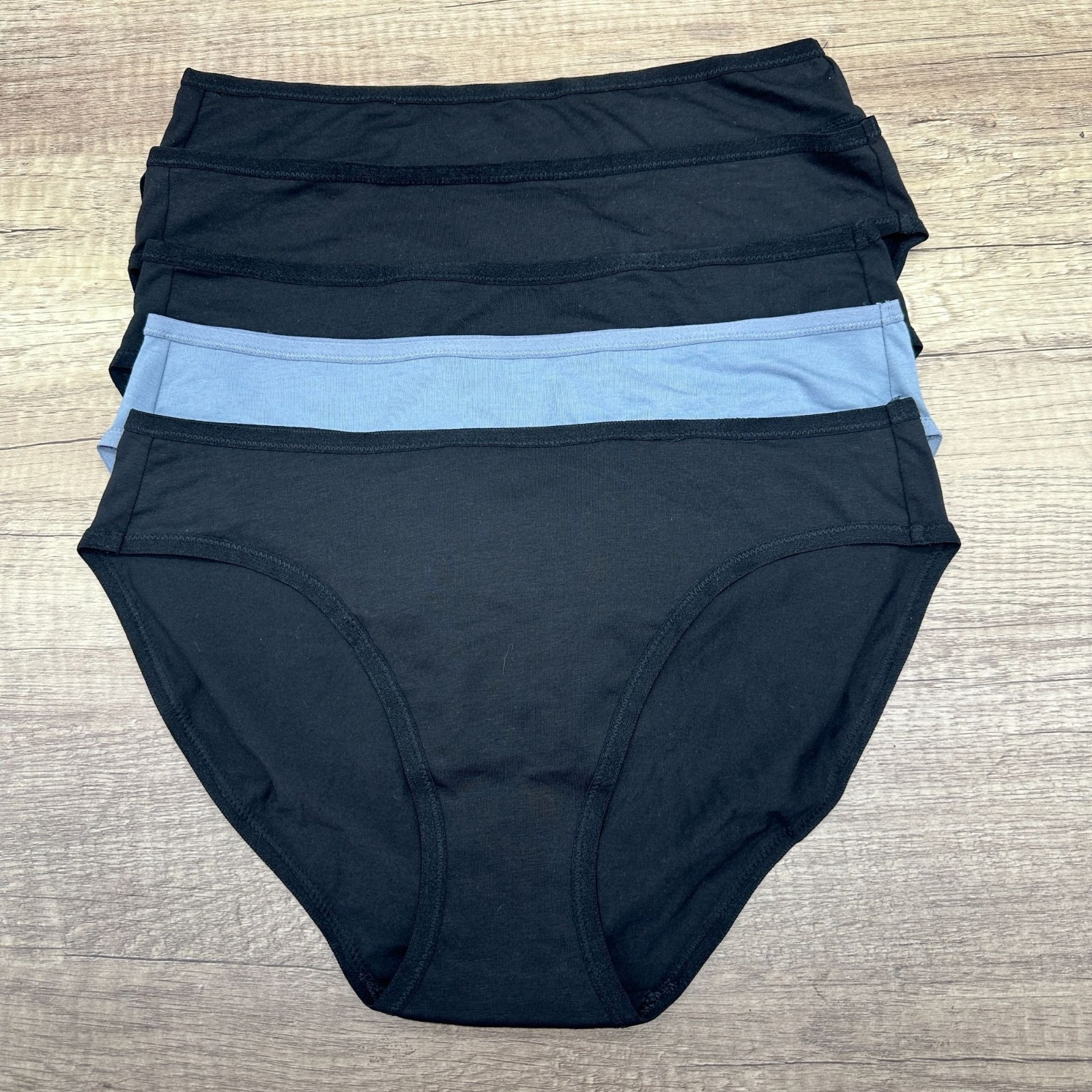 Pact Women’s Organic Cotton Bikini Panties 5 Pack Size L Black Blue Underwear