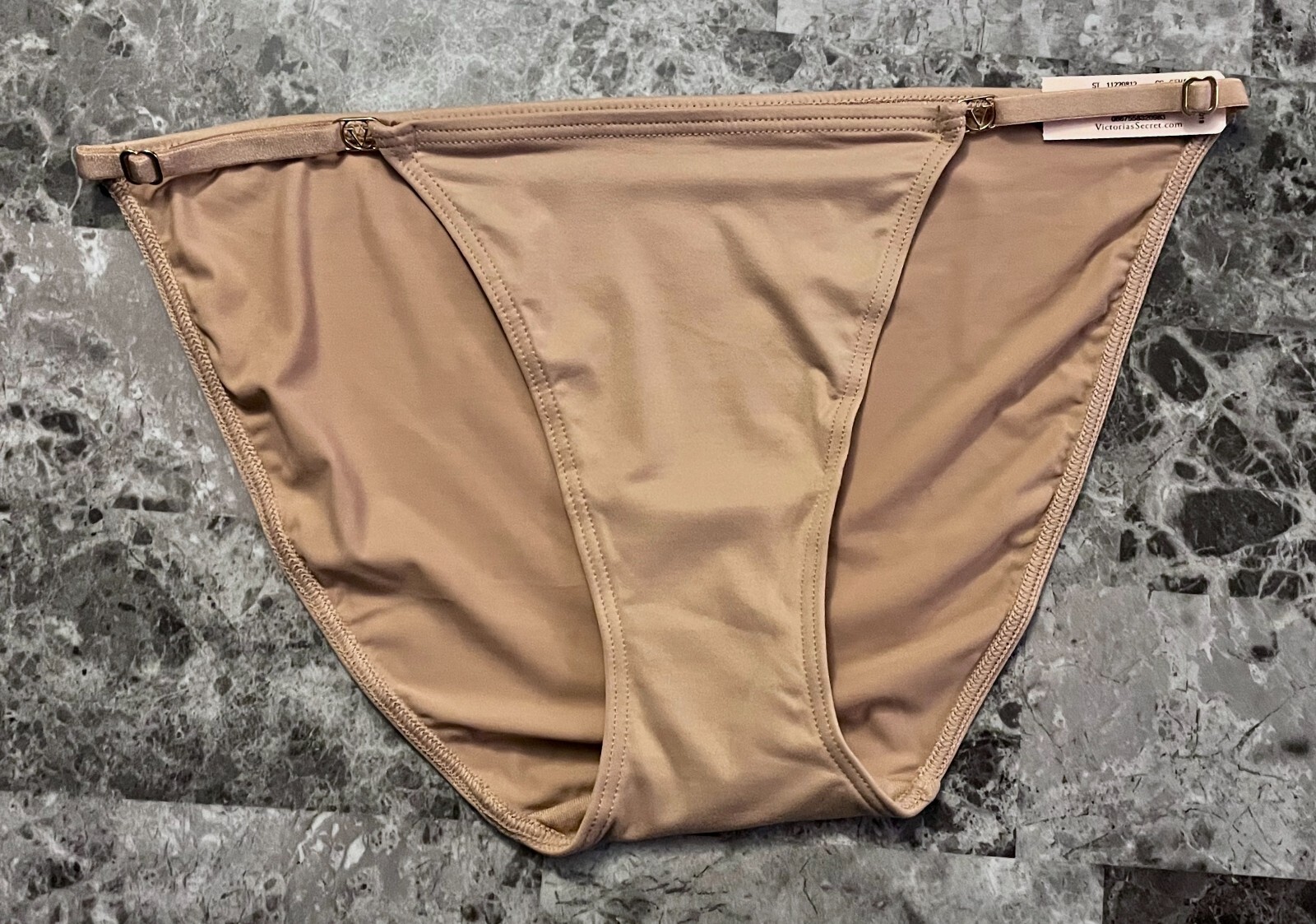VICTORIA’S SECRET BEIGE NUDE SMOOTH GOLD ADJUSTABLE STRAP STRING BIKINI PANTIES