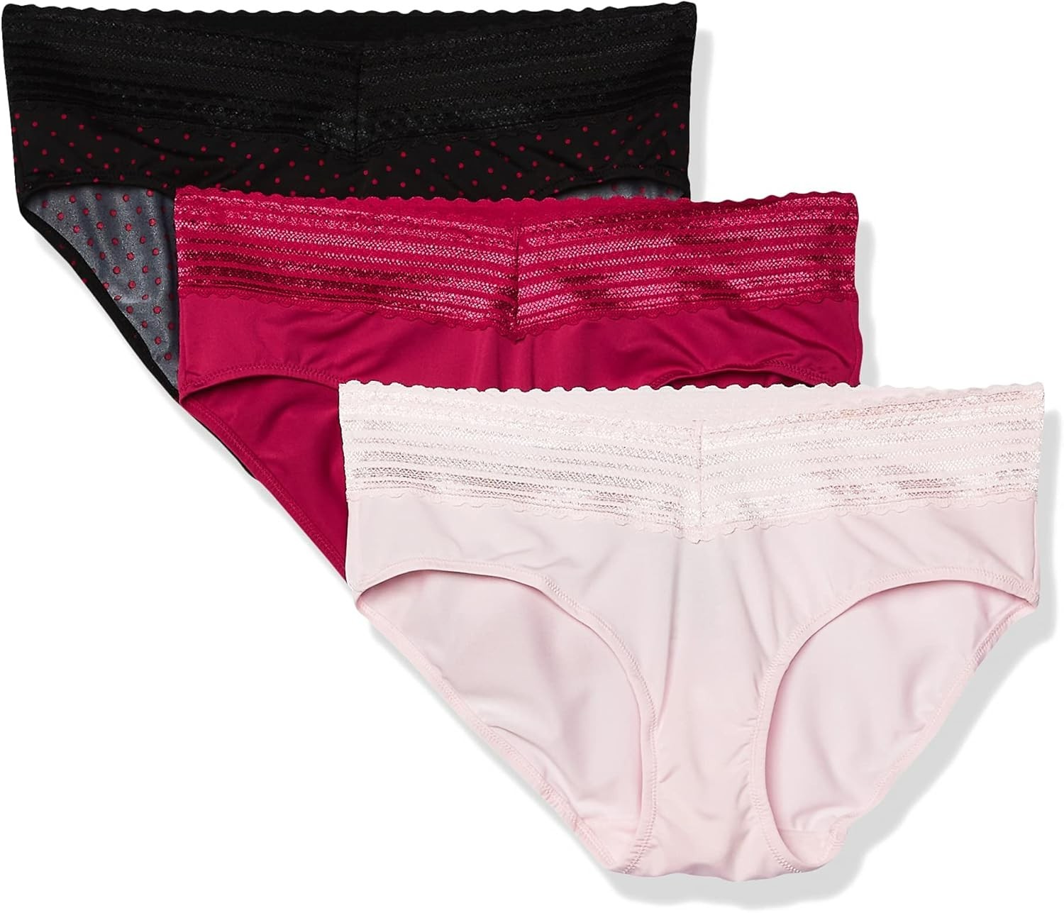 3 Pack Warner’s Women’s Hipster Panties MEDIUM Pink Sangria Black Red Blissful