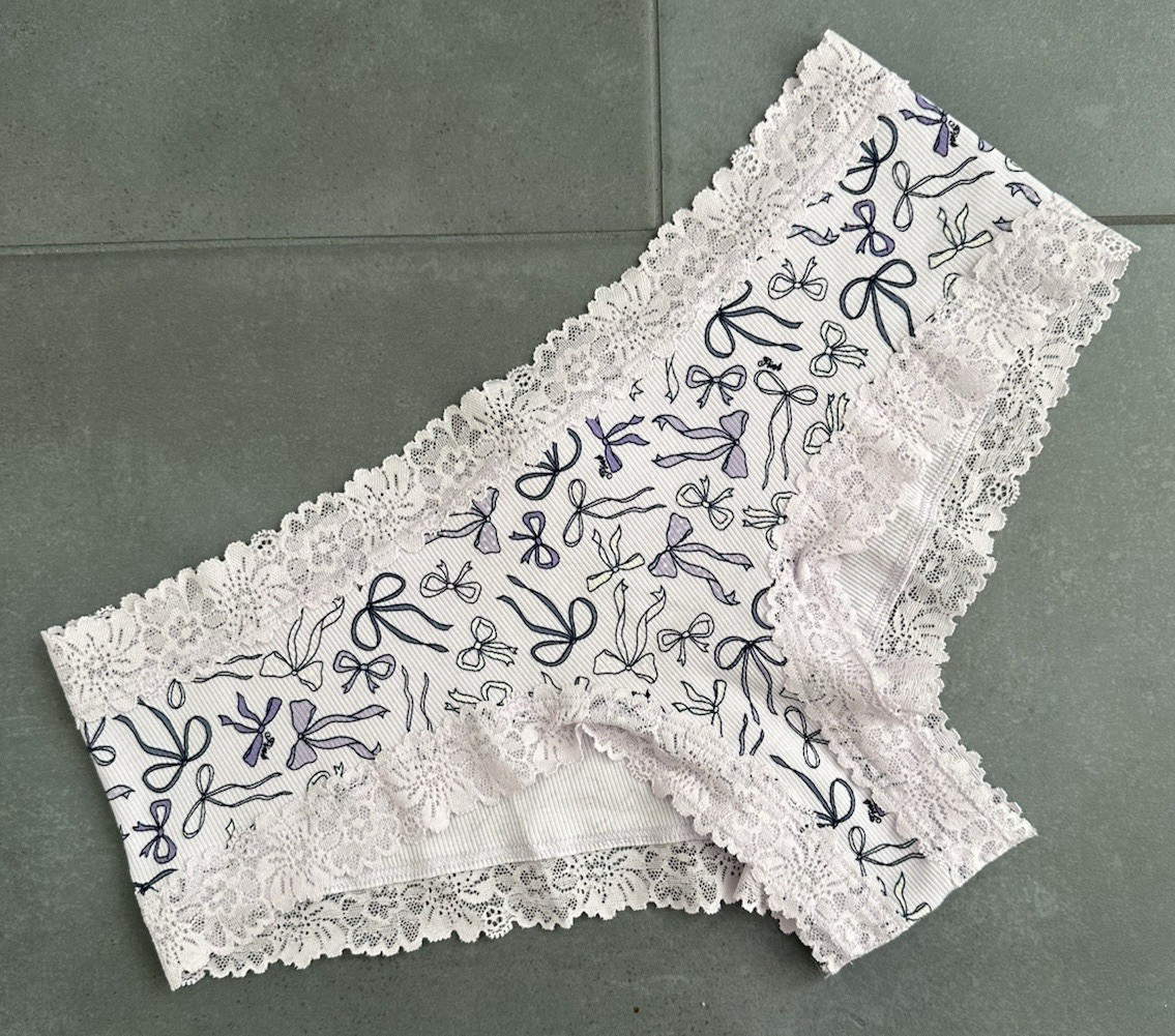 Victoria’s Secret PINK Wink Lace Trim Cheeky Panty Purple Candy Hearts Sz L NEW