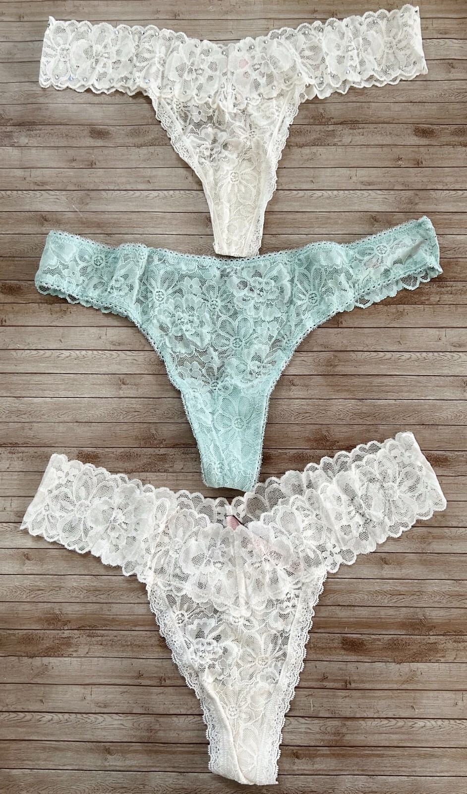 NEW Victorias Secret The Lacie Floral Thong Panty 3 Pack Beauty Bundle L