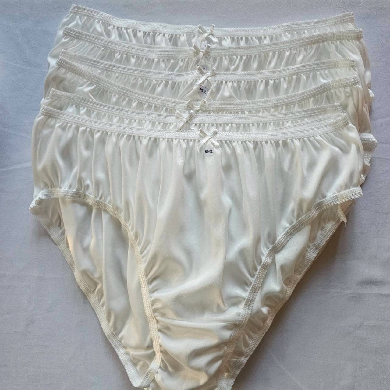 6pcs Bikini Plus Underwear Nylon Woman Panties Soft Mid-Waist Briefs/3XL/White