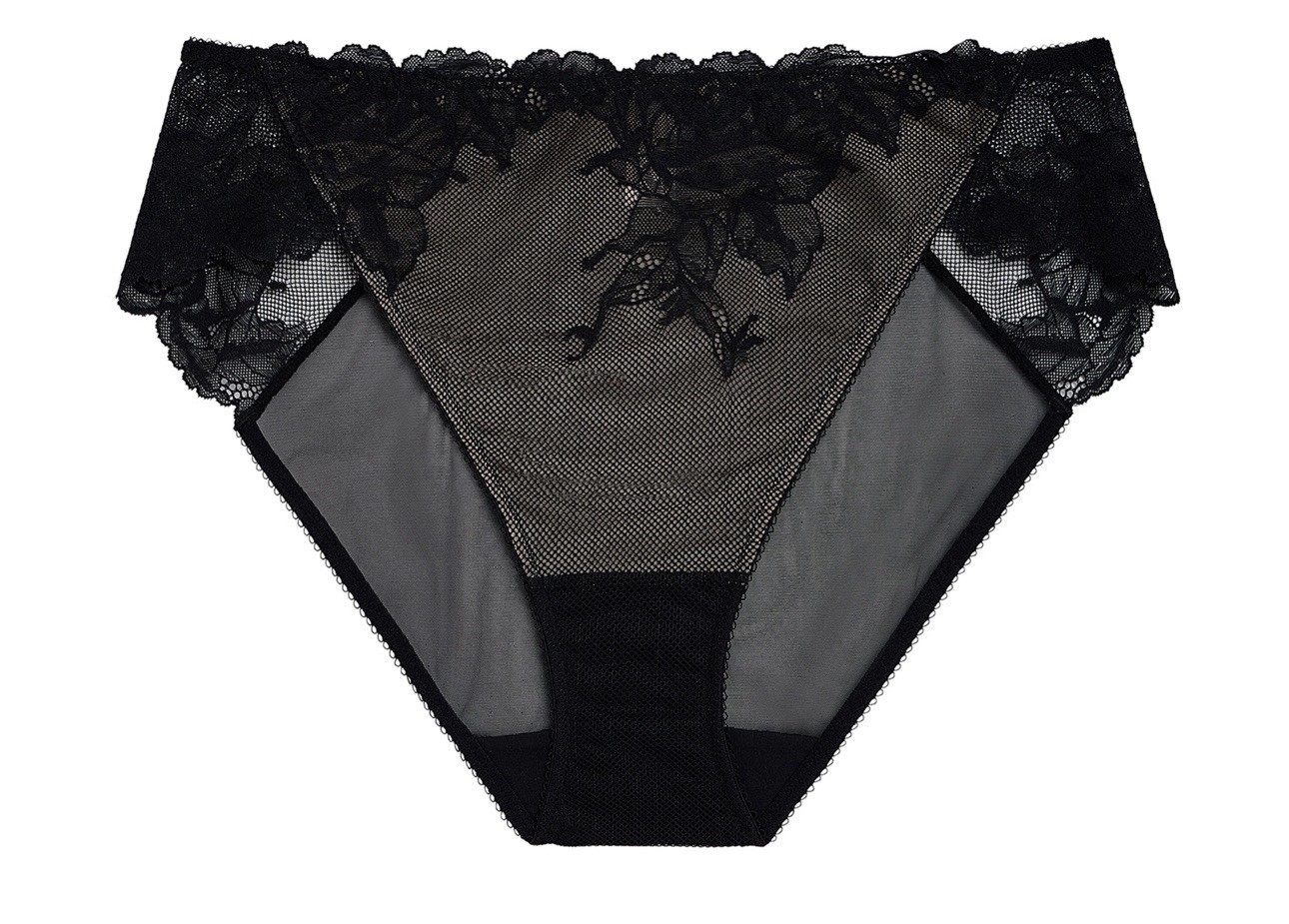 WACOAL Vivid Attraction Lace Mesh Back Full Coverage Hi-cut Brief Panty BLACK XL