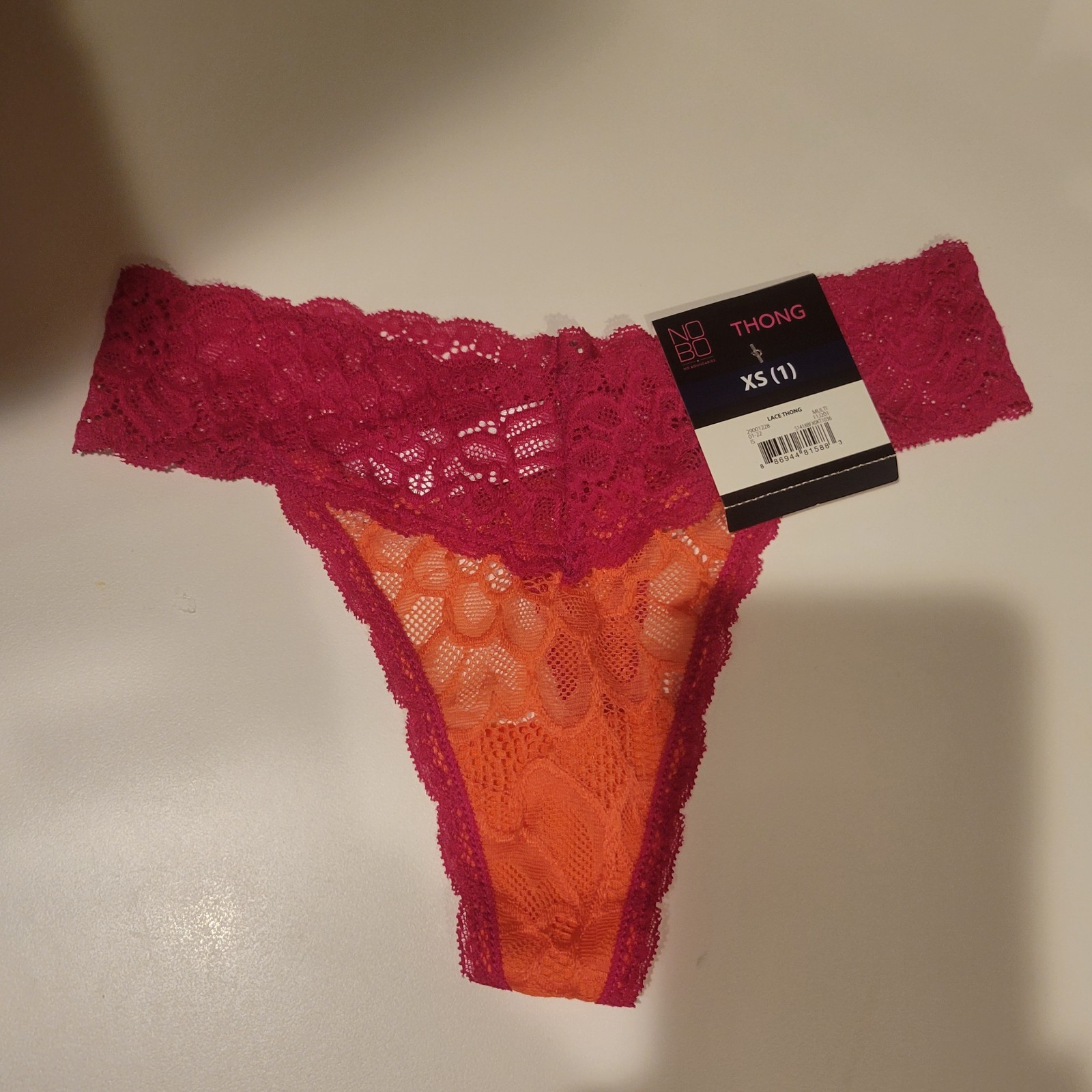 Cotton Spandex pink & orange lace thong underwear XS sz 1 BNWT