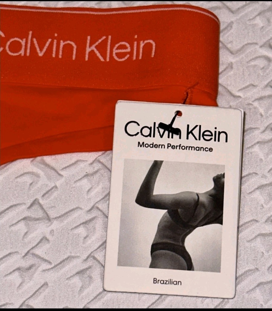 CALVIN KLEIN Modern Performance Fiesta Orange White Brazilian Panty Womens S NWT