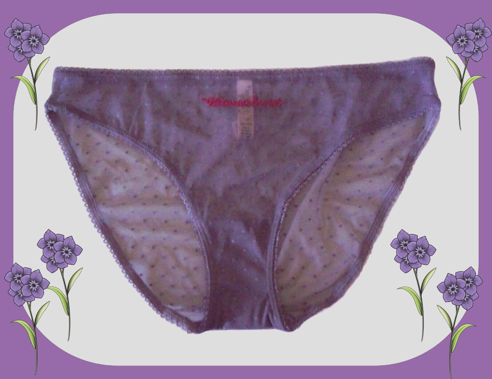 S Lilac Purple Polka Dot Mesh LOGO Stretch Victoria’s Secret BIKINI Panty