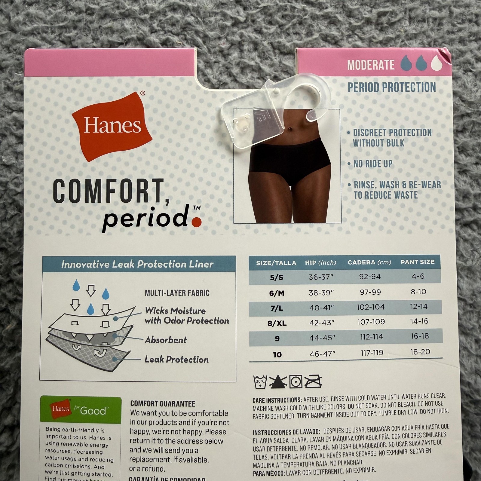 Hanes Comfort Period Boyshorts Womens 7/L Leak Protection 3 Pack Underwear