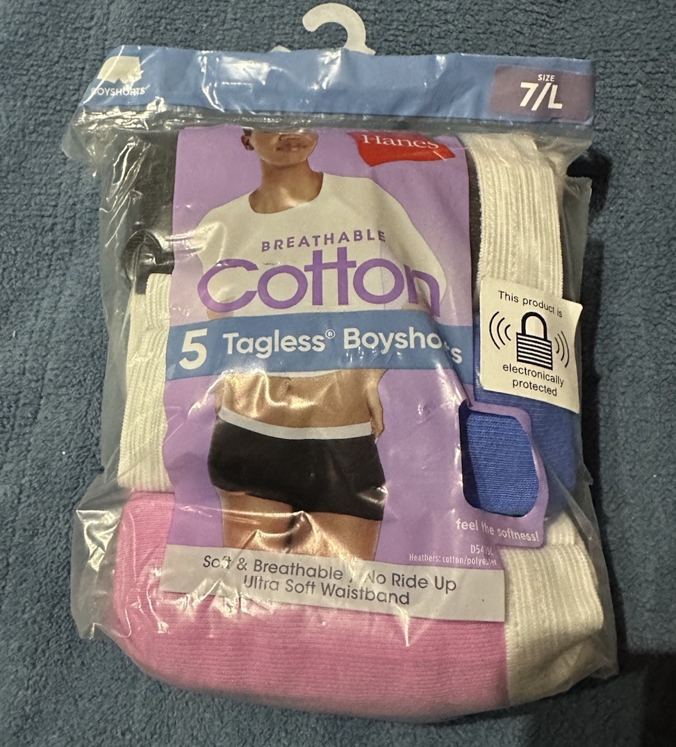 Hanes Women’s Breathable Cotton Tagless Boyshorts 5 Pack Size 7 12/14 Large