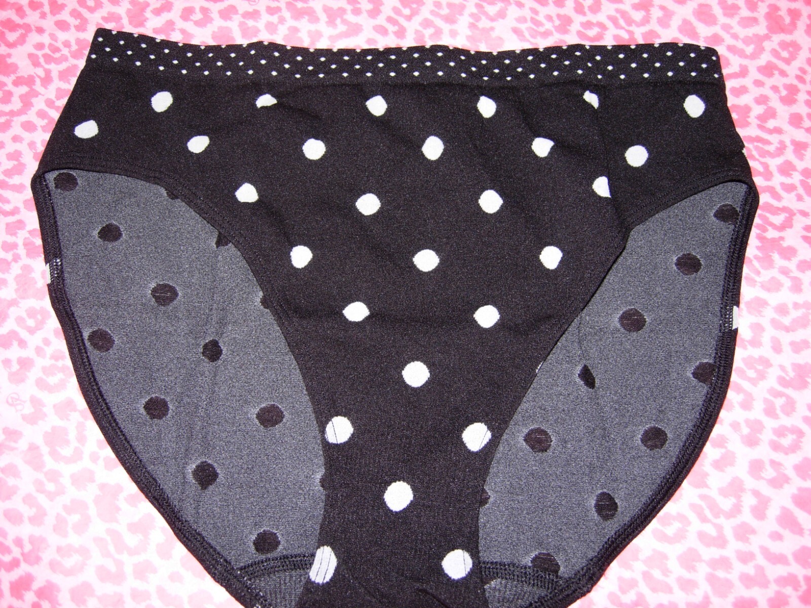 Victoria’s Secret Sexy Seamless High Leg Brief Stretch Black w/white polka dots