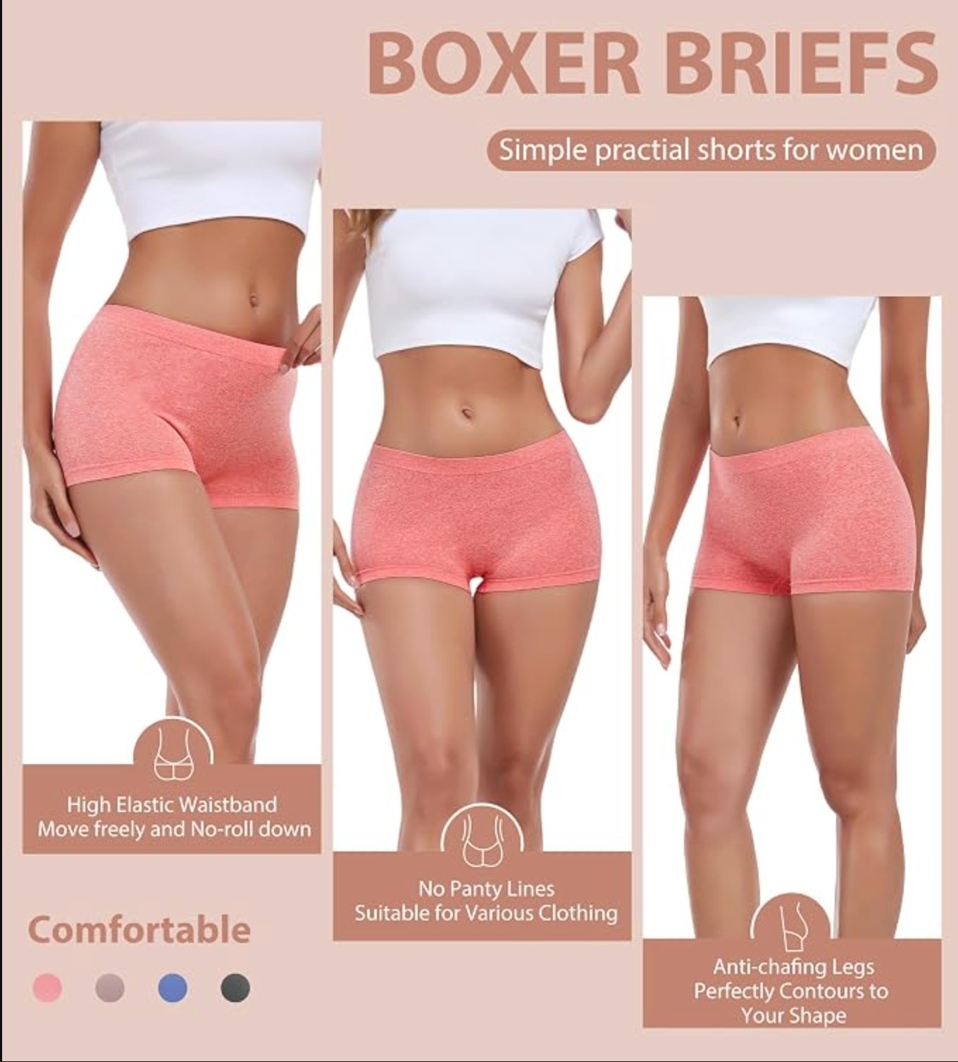 Women’s Seamless Boxer Briefs Boyshort Panties Soft Stretch 4 Pack