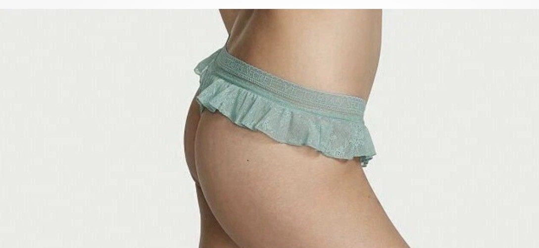 Victoria’s Secret Lace Fluttering Thong Panty Sage Dust Medium