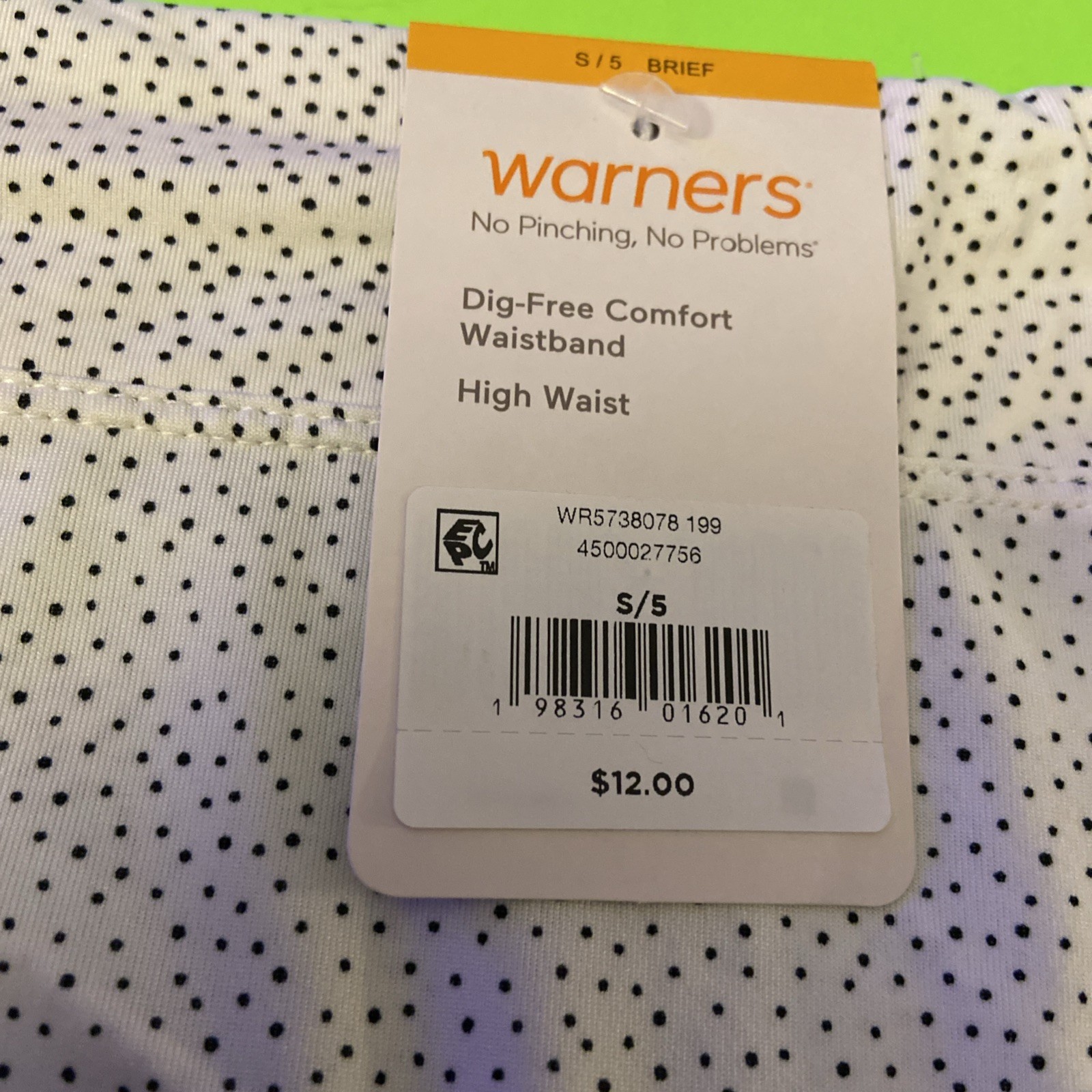 Warners White Speckled High Waist Brief Panties / Small / 5