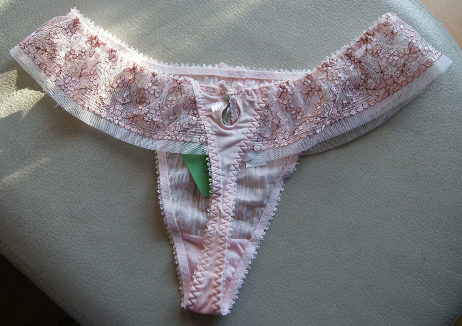 Elixir De Lingerie “Rose” Pink Pleated Sheer Wide Sided Thong G10761/112