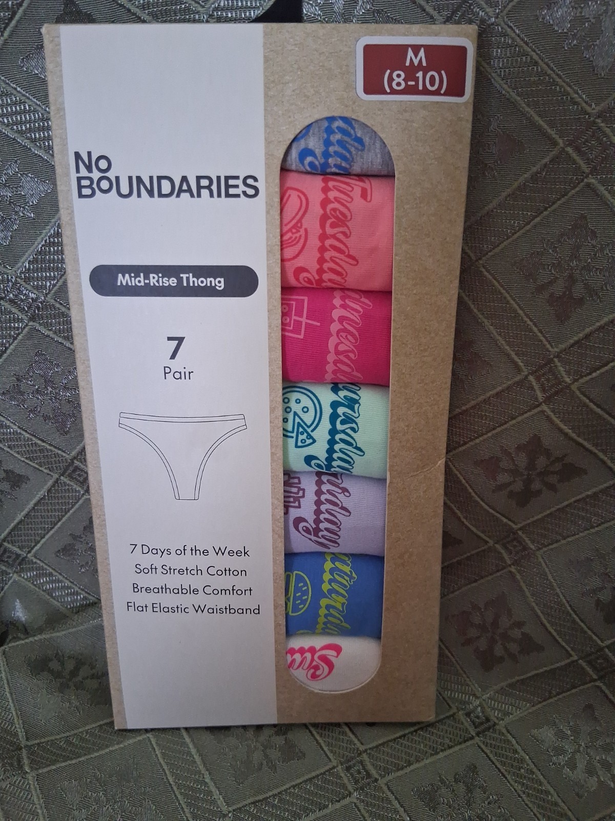 New-No Boundaries-Mid-Rise Thongs-7 Days Of The Week- Size M (8-10)-Soft Cotton