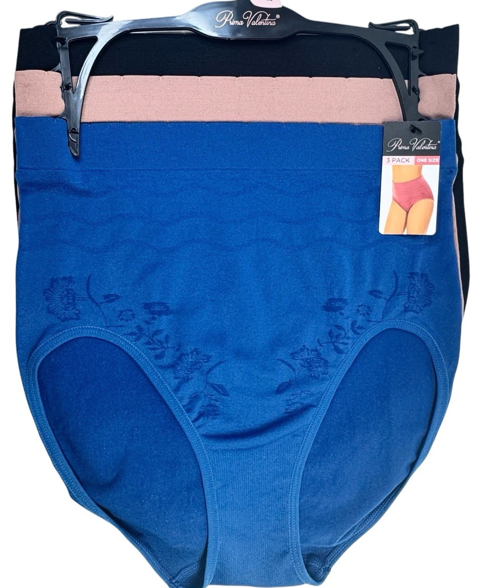 PRIMA VALENTINA Women’s Brief 3-Pair Underwear Panties Nylon Spandex ONE SIZE