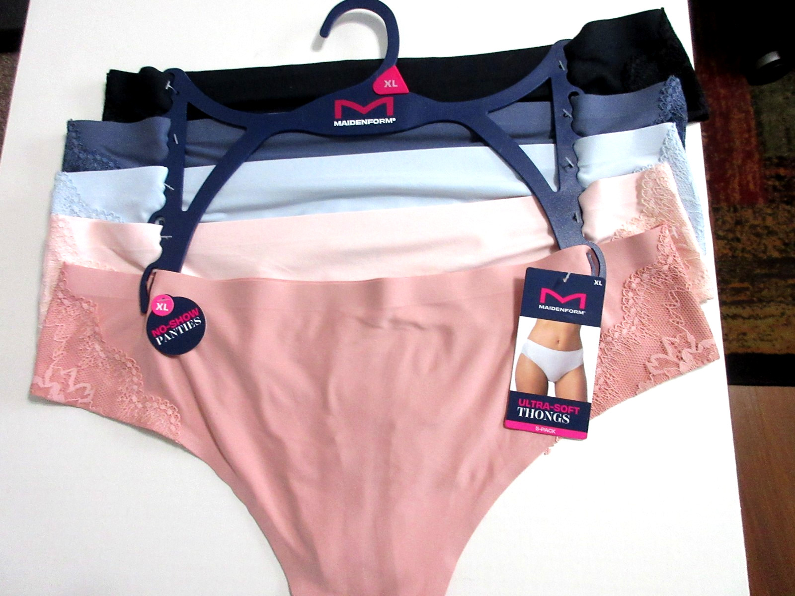 Maidenform ~ 5-Pair THONGS Soft Nylon panties MF9457 Lace Blue pink ~ XL $54