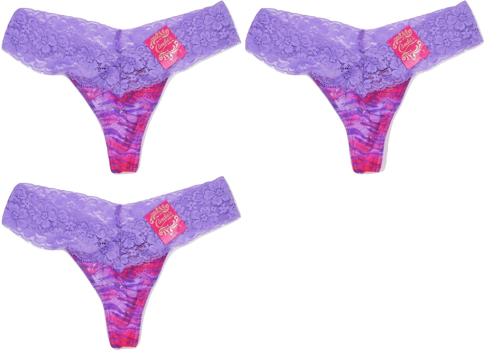 Candies L (7) Purple G String Bikini Lace Thong Lot of 3 Panties #16