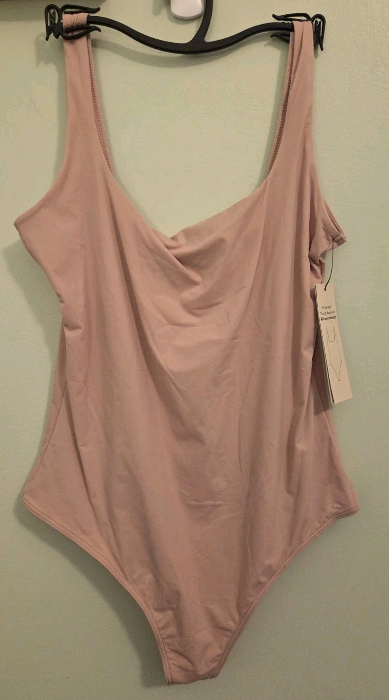 No Boundaries Women’s MEDIUM 8-10 Scoop Neck Tank Top Thong BEIGE Bodysuit 10726