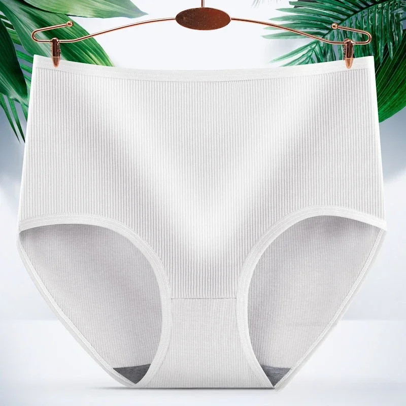 High Waist Cotton Panties Briefs Solid Breathable Soft Comfort Women Wear
