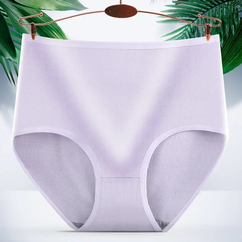 High Waist Cotton Panties Briefs Solid Breathable Soft Comfort Women Wear