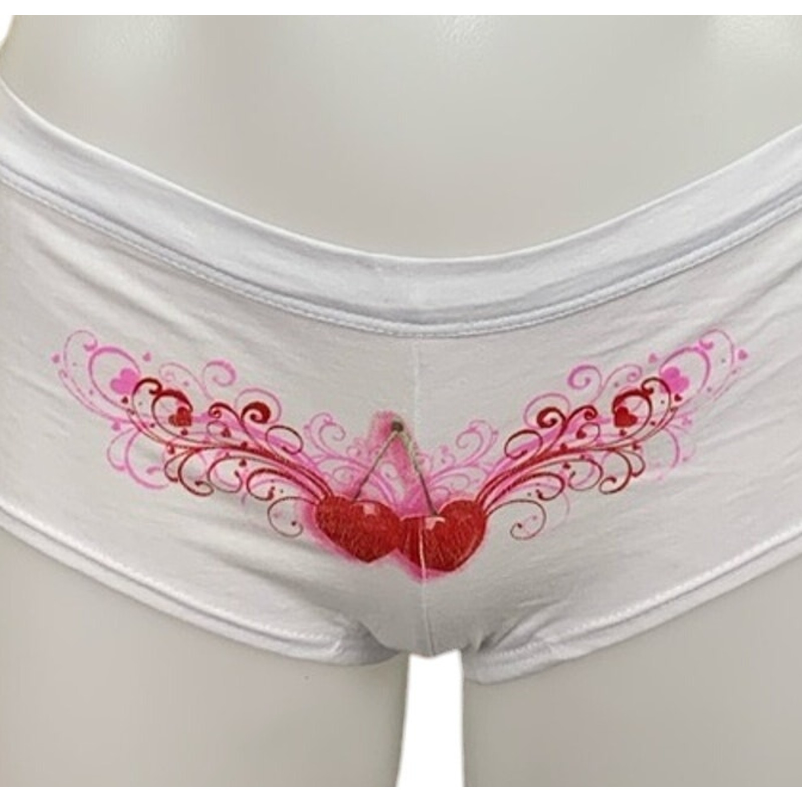 Heaven Scent Intimates White Cherry Heart Panty SMALL Boyshort Unique NEW