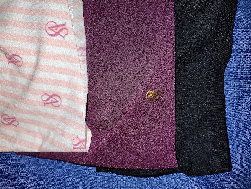 MEDIUM–VICTORIA’S SECRET LOGO HIPHUGGER/HIPSTER -STRIPE/BURGANDY/BLACK- LOT OF 3