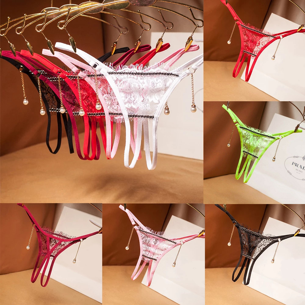Sexy Women Lace Pearl Thong G-string Panties Lingerie Underwear Crotchles T-back