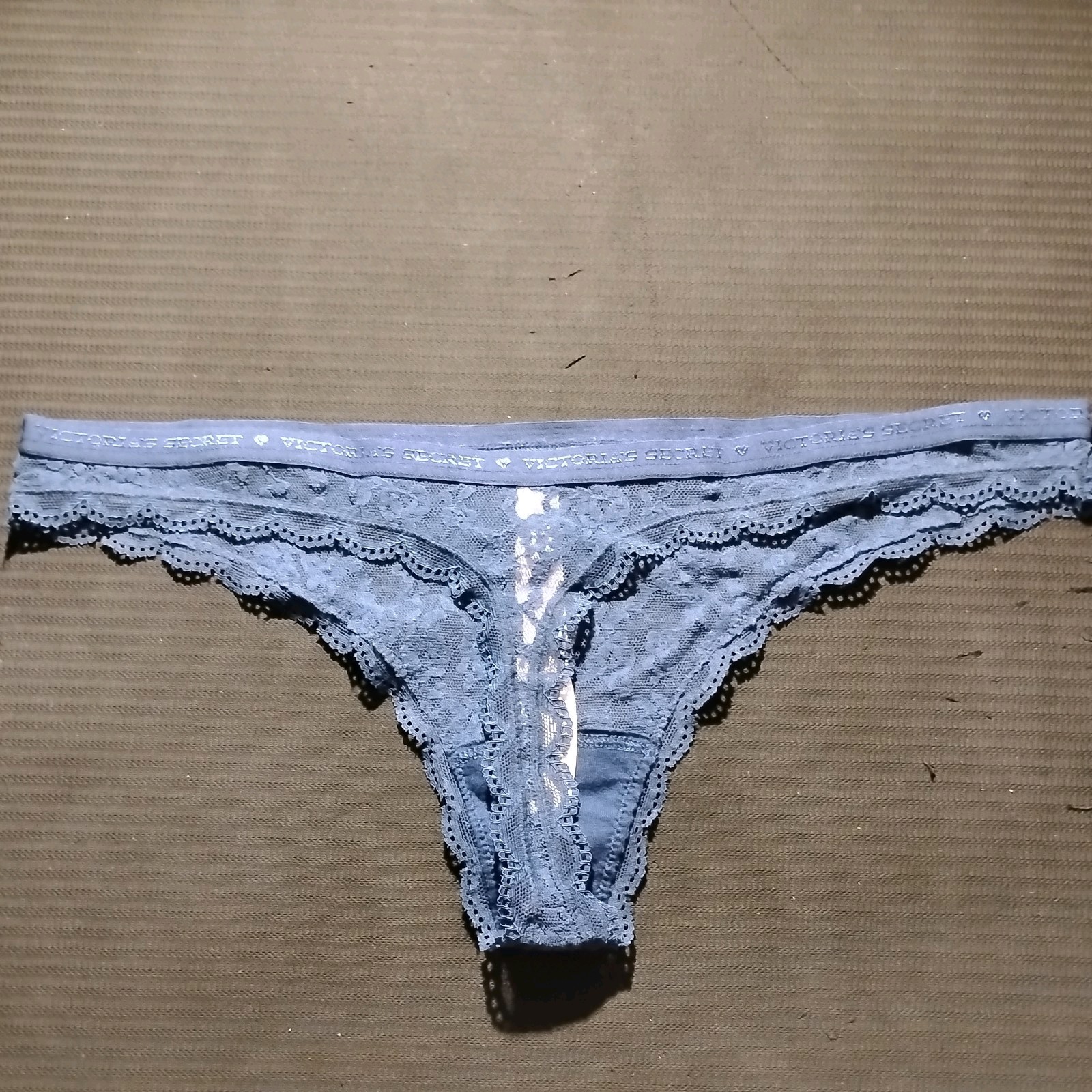 NWT Victoria’s Secret Navy Blue Lace Panties Thong Size Large Sheer Lace