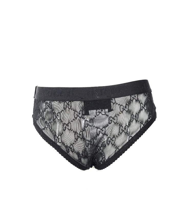 3 Pack Gucci Woman GG Logo Sheer-Lace Lingerie Panties Underwear Stretch Black