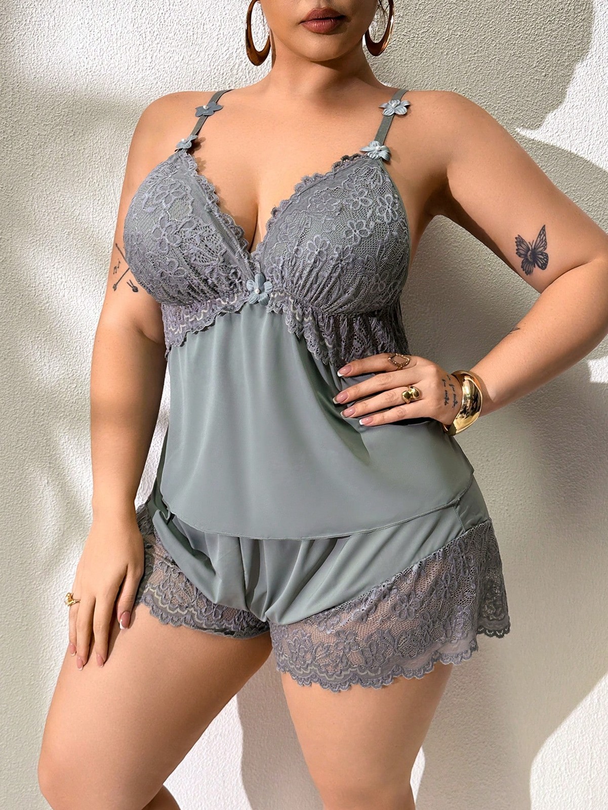 Plus Size Lace Patchwork Elastic Knit Sexy Backless Cheap24