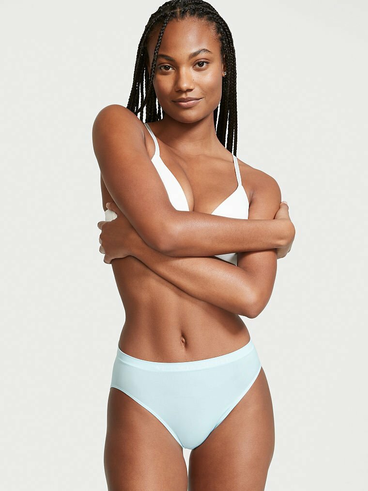 M Lt Blue SEAMLESS NOSHOW FULLCOVER Victorias Secret High Leg Waist Brief Panty