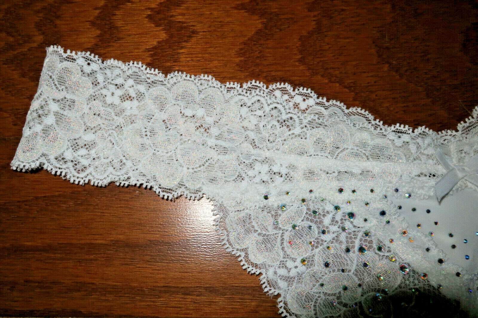 L ❤VINTAGE ❤ VICTORIA’S SECRET LACE PANTIES THONG STRING SEXY RHINESTONES BRIDAL