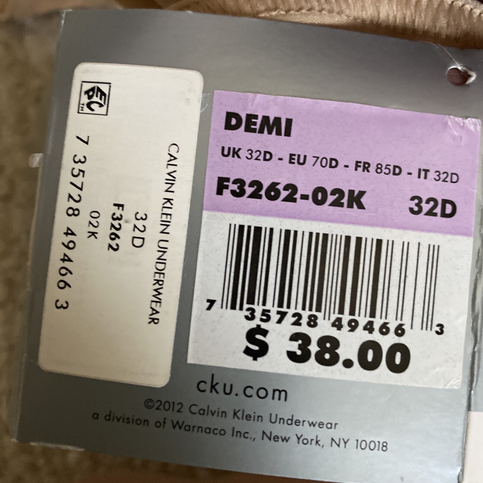 NWT Calvin Klein Womens DEMI UNDERWIRE SAND DUNE BEIGE Sz 32D – $38