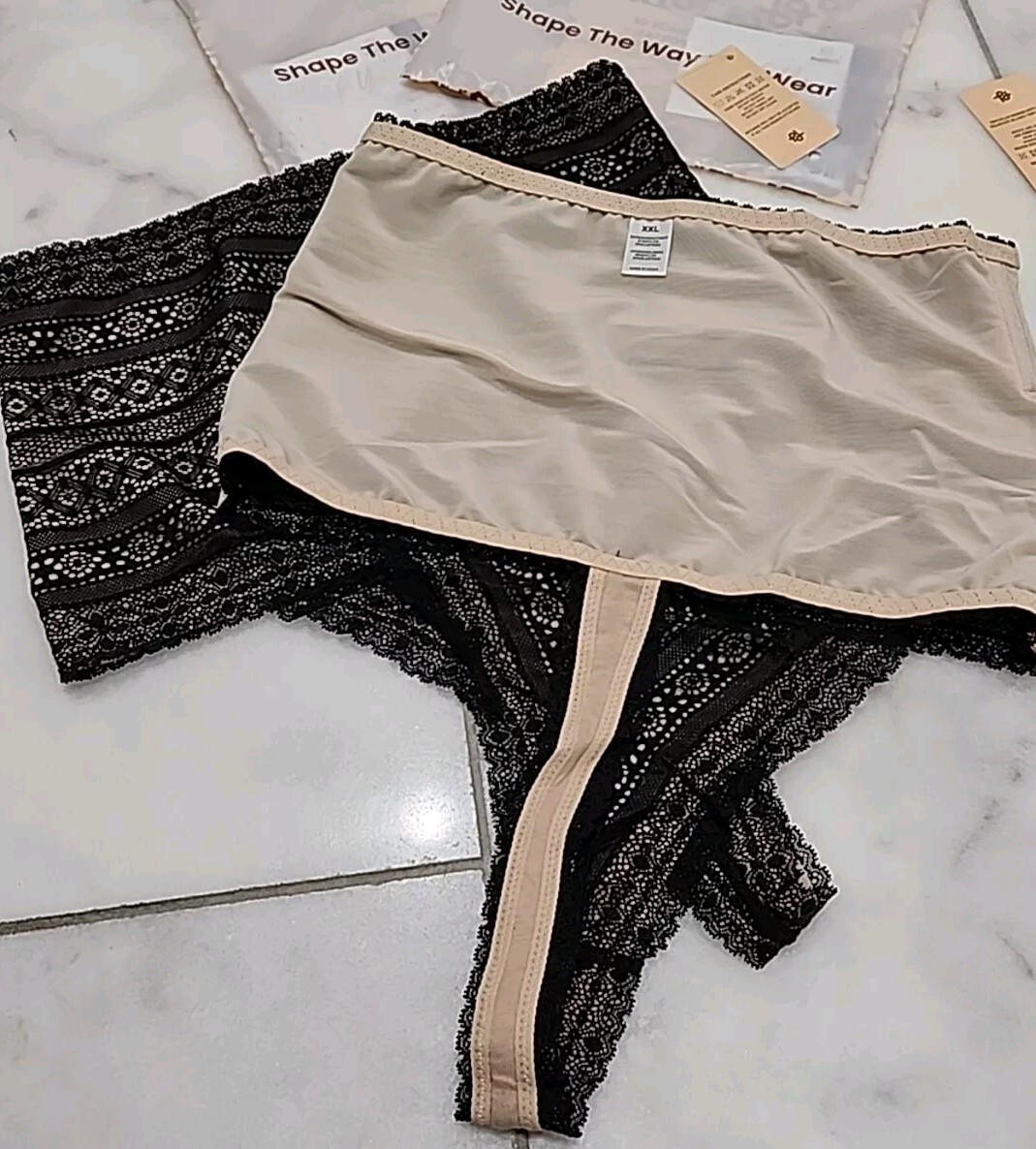 2- Popilush Shapewear Panties High-waisted Underwear Lace Thong Black Sz XXL
