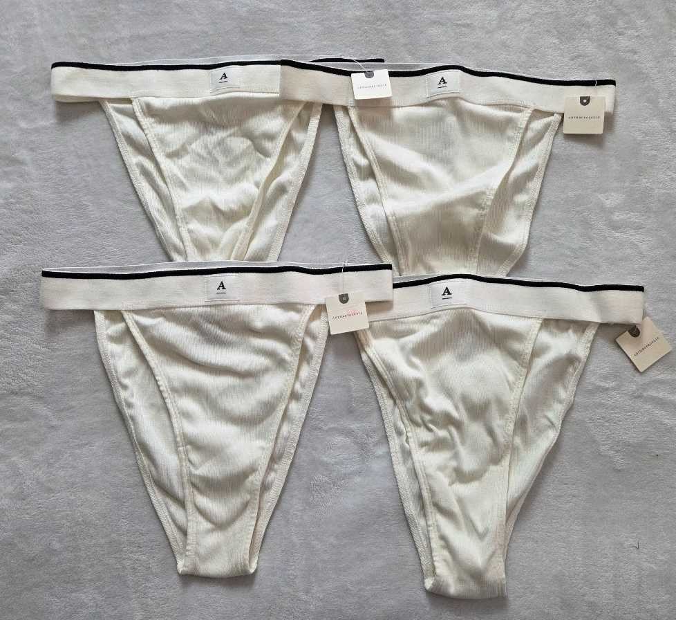 New SET OF 4 S By Anthropologie ribbed cotton bikini panty panties in white