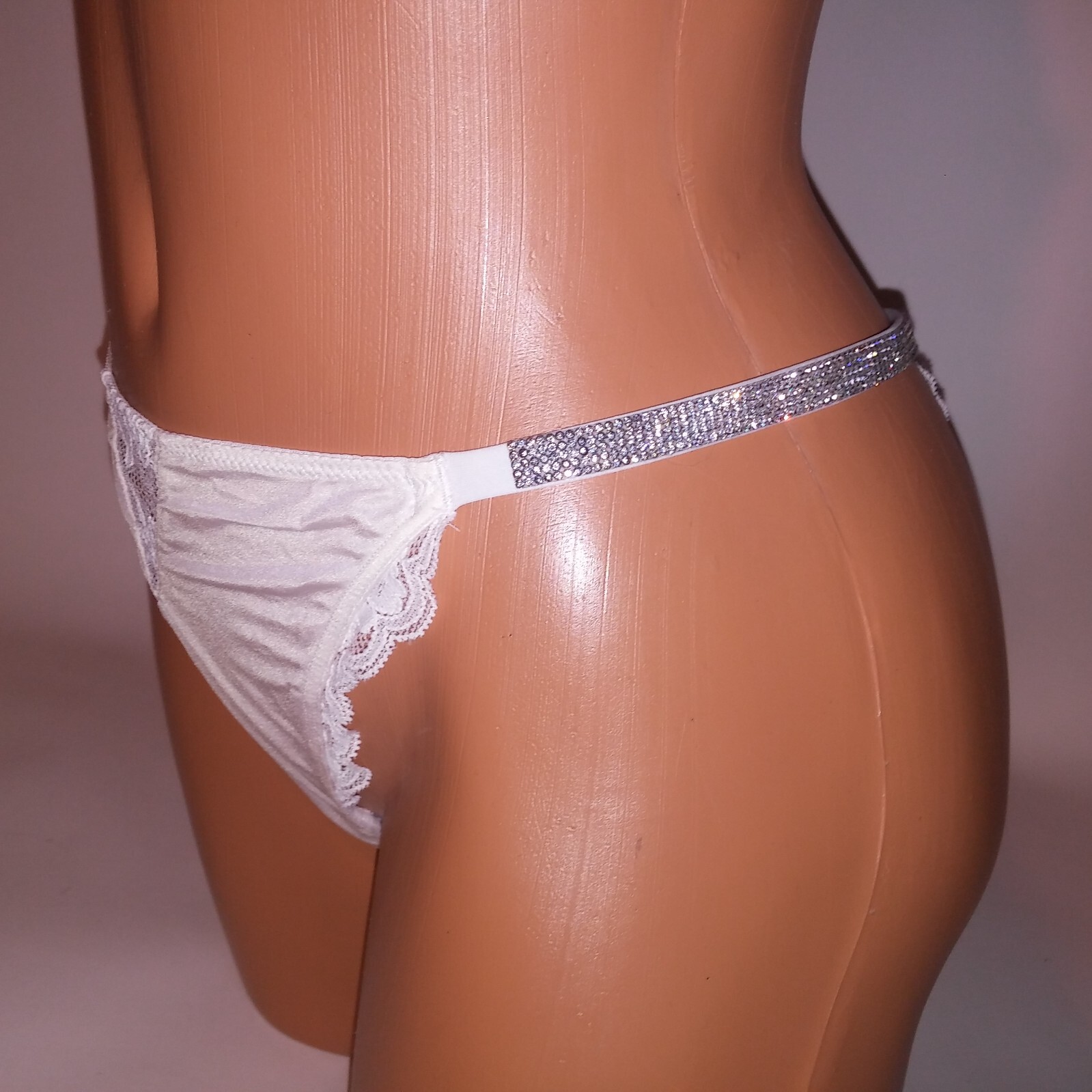 Victoria Secret Panty XL Cheeky Shine Strap Solid White Lace Back New