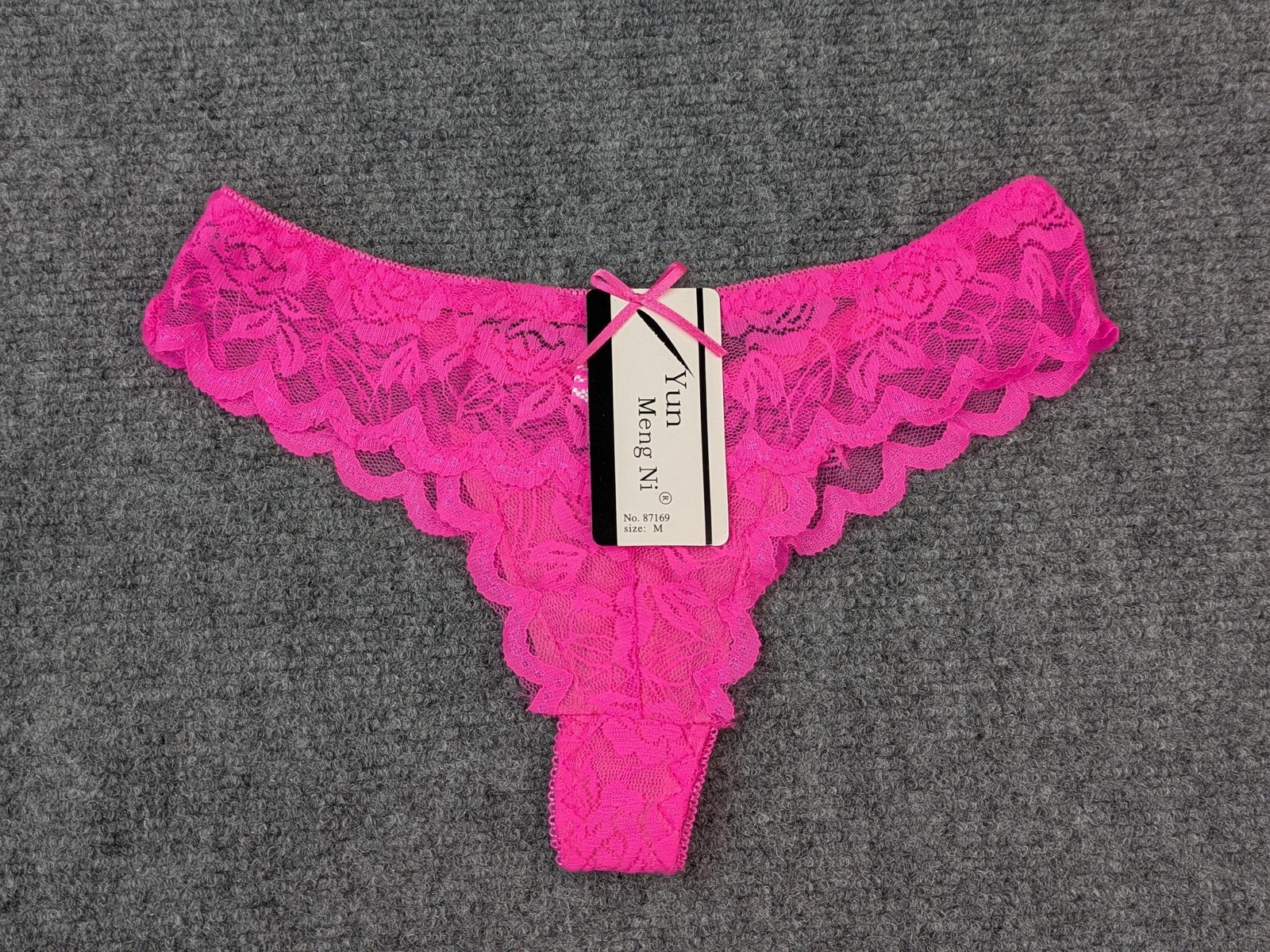 Yun Meng Ni Panties Womens M Pink Lace Thong Sheer Floral Bow Scalloped NWT