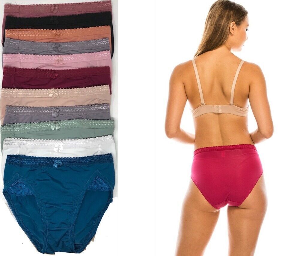 6 Women Microfiber High Cut Panties Underwear Solid Colors Sizes S M L XL 63023