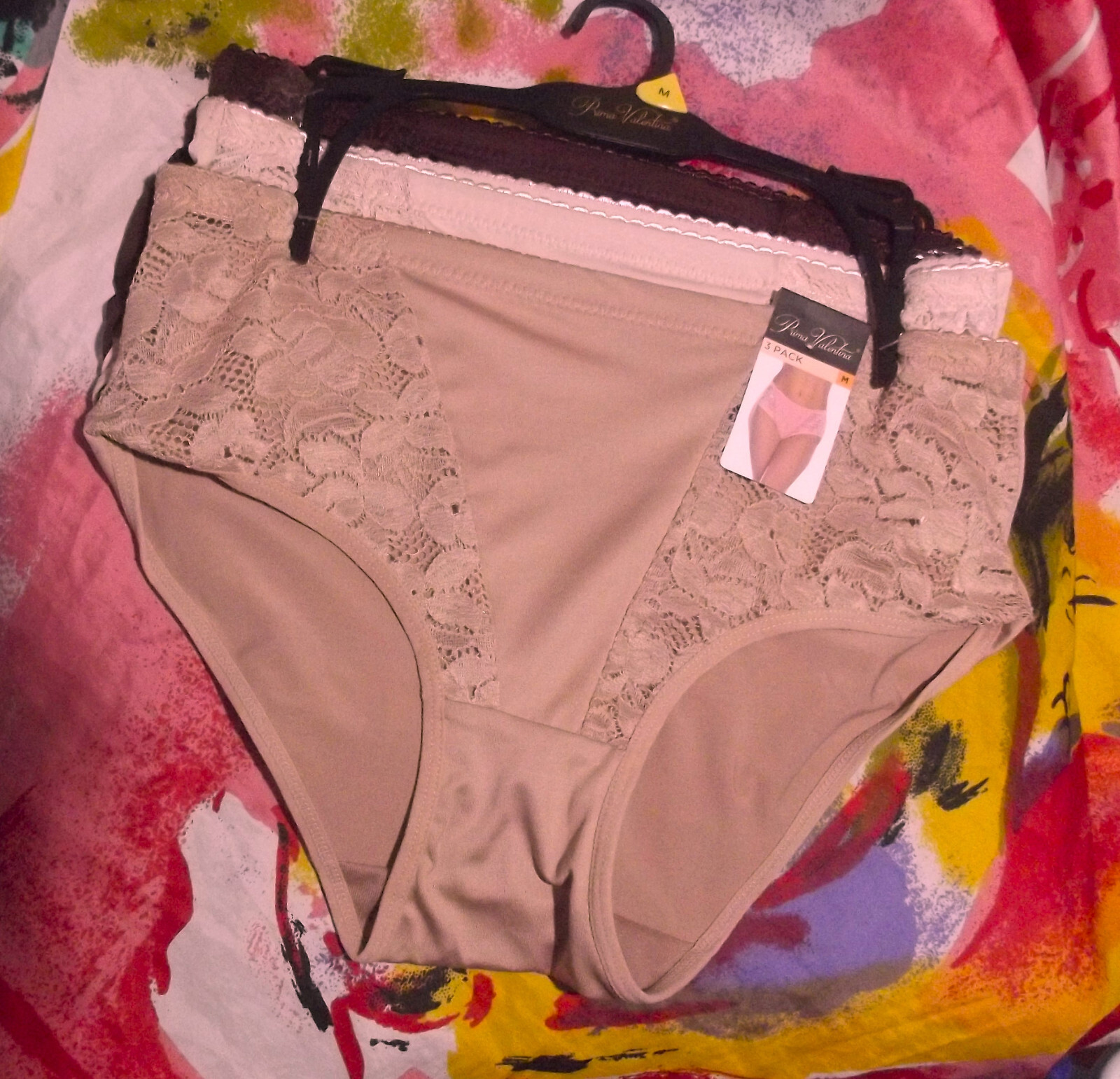 3 NEW PRIMA VALENTINA 871079 2BG/BWN MICROFIBER LACE PANELS BRIEF PANTIES M