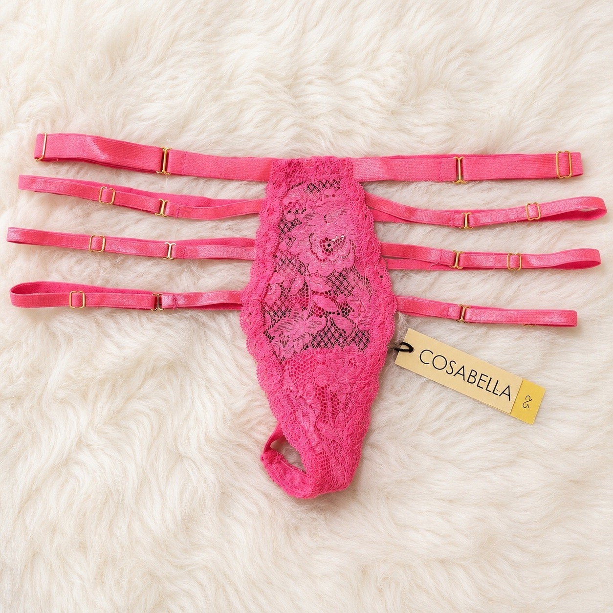 COSABELLA Never Say Never Strappy G-String Rani Pink Lace Thong / NWT – Size S/M