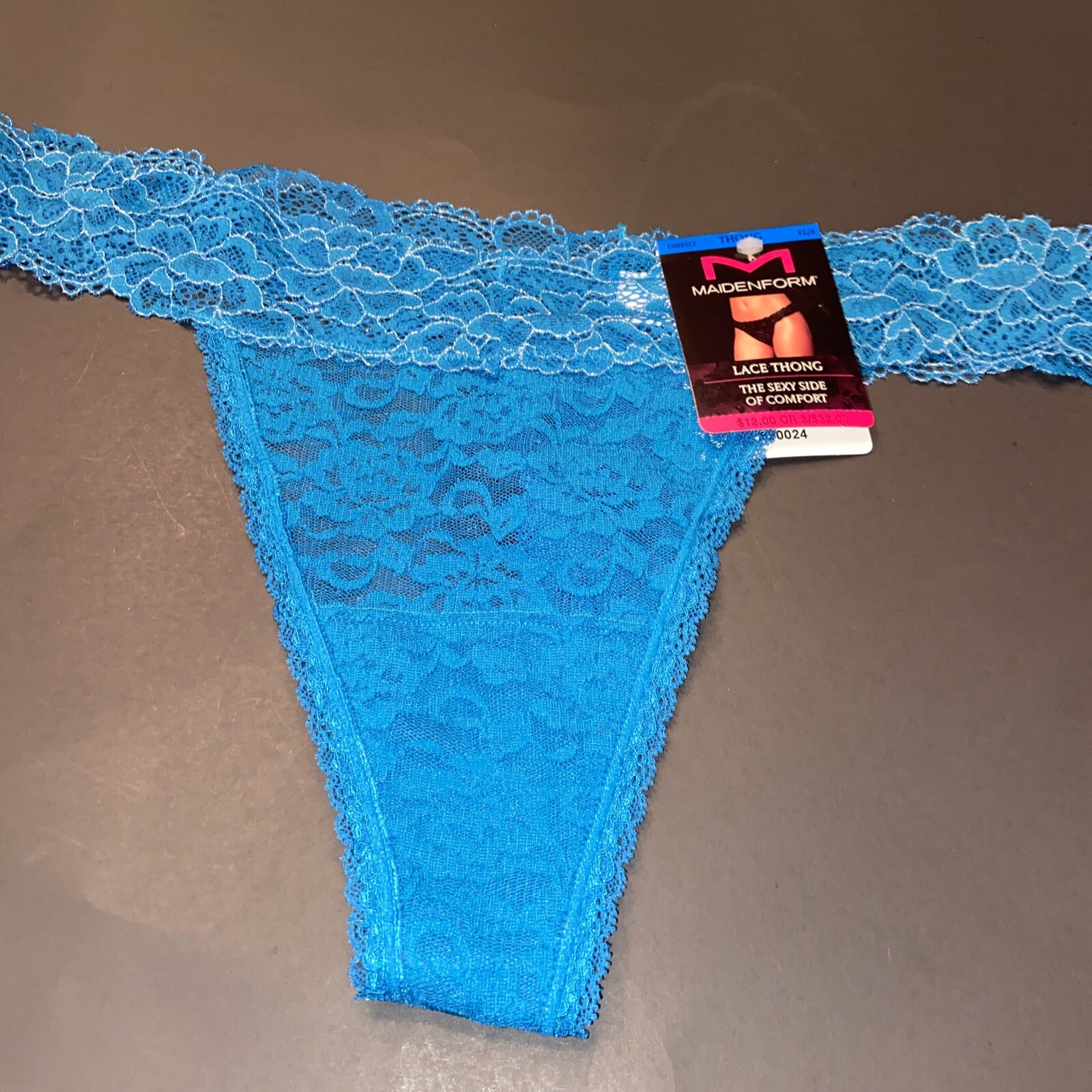 NEW! MAIDENFORM AQUA BLUE LACE THONG PANTIES / X-LARGE Size 8 / $12
