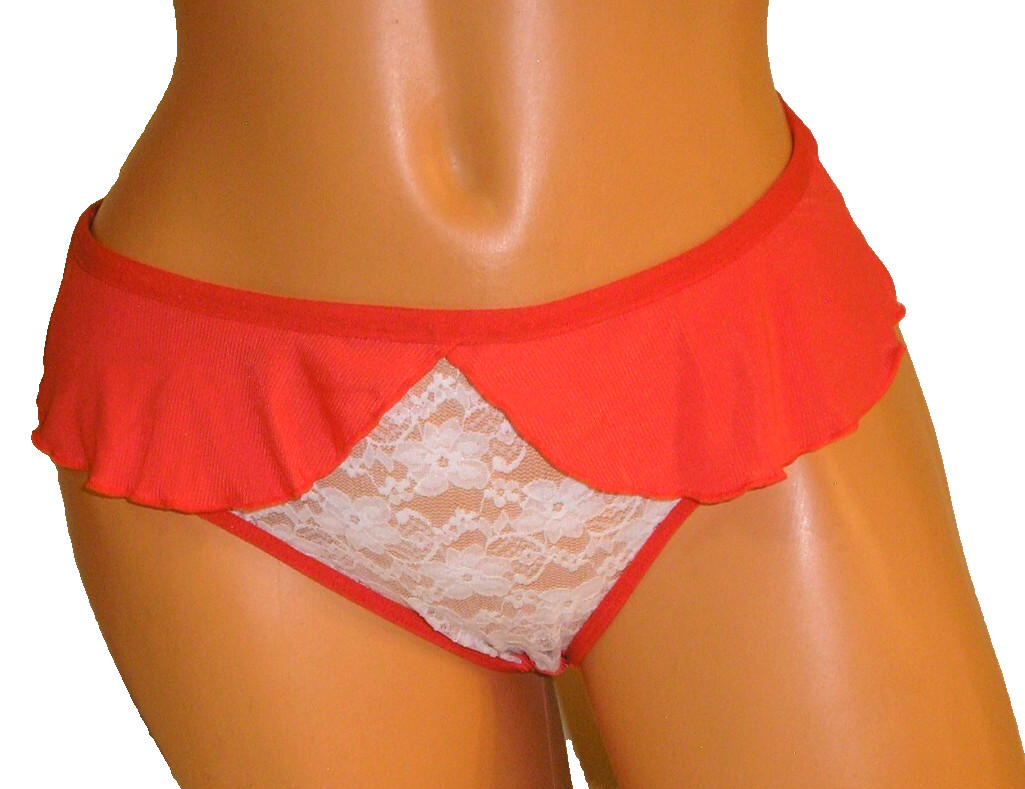 Floral Lace Red Ruffle Front Bikini Panties Lingerie, XL Adult Gift